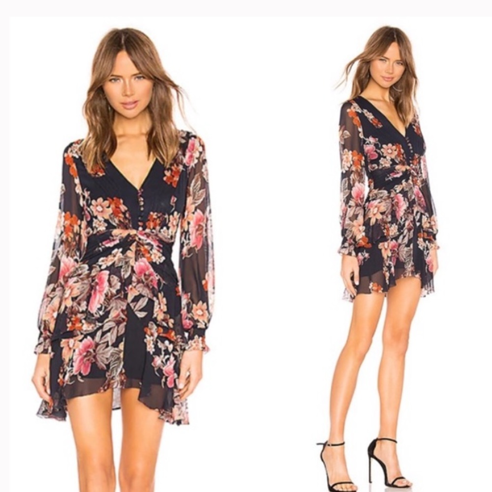 NICHOLAS Floral Pintuck Mini Dress in Navy
